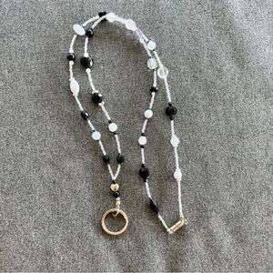 White And Black Seed Bead 31” Necklace Magnetic Closure Charm Holder